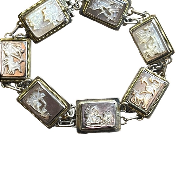 Vintage Sterling silver 925  abalone shell Cameo story book Roman Bracelet - Picture 11 of 13